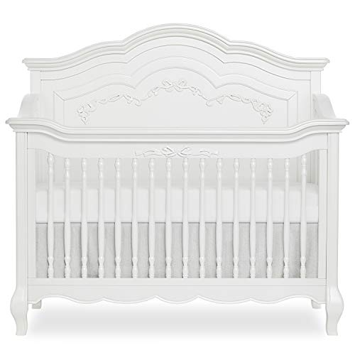 Evolur Aurora Deluxe Edition 5 in 1 Curved Convertible Crib I Fairytale Nursery, Frost, 58x32x54 Inch (Pack of 1)