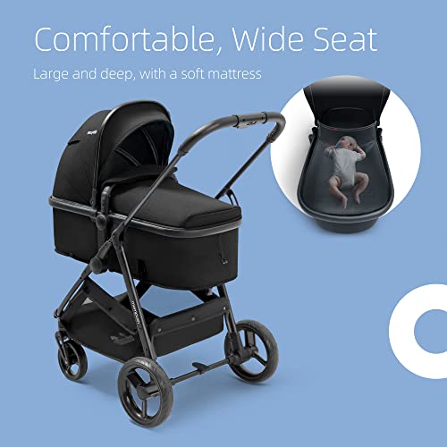 Mompush Wiz 2-in-1 Baby Stroller with Bassinet Mode - Foldable Infant Stroller to Explore More as a Family - Toddler Stroller with Reversible Stroller Seat - Travel System Compatible