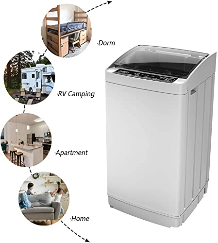 Full-Automatic Portable Washing Machine, Laundry Washer Spin with Drain Pump, Compact 1.01 Cu.ft,LED display,3 Washing Programs and 5 Water Levels,11 lb capacity, stainless steel inner tub