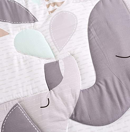 6 PC Elephant Crib Bedding Sets for Baby Boys,Grey/White Crib Set with Crib Skirt/Quilt/Crib Sheet/3 Wall Stickers