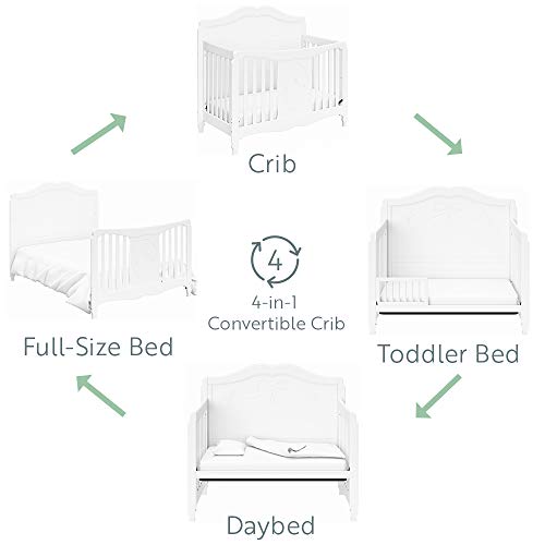 Storkcraft Princess 5-in-1 Convertible Crib (White) – GREENGUARD Gold Certified, Converts to Toddler Bed and Full-Size Bed, Classic Baby Crib for Girls Nursery, Fits Standard Full-Size Crib Mattress