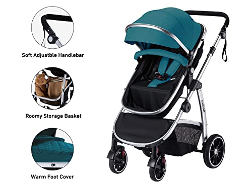 HAGADAY Baby Stroller, Infant Stroller with Reversible Seat, Newborn Stroller with Canopy，Baby Bassinet Stroller (Blue)