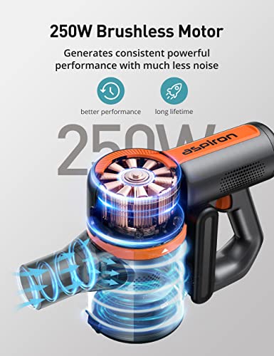 Cordless Vacuum Cleaner, Aspiron 25Kpa 250W Brushless Motor Cordless Stick Vacuum 6 in 1 with 50mins Long Runtime,LED Light, Pet Hair Vacuum Cordless for Carpet Hard Floor Car