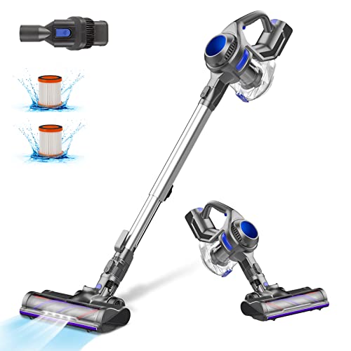 Tocwon Cordless Vacuum Cleaner, Stick Lightweight for Hard Floor Carpet Pet Hair, Household Cleaner 4 in 1 with Powerful Suction, Motorized Led Brush, 1.3L Large Capacity, Blue (TOCN00202201)