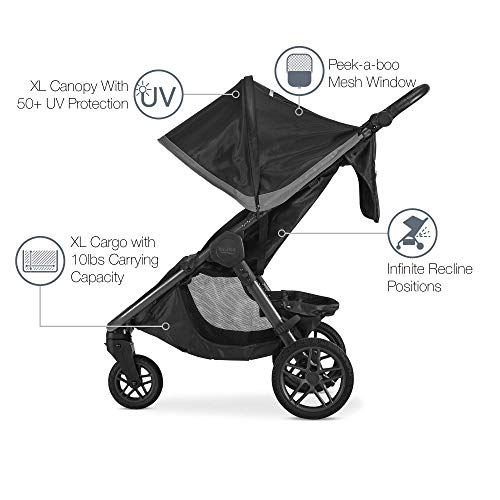 Britax B-Free Stroller | All Terrain Tires + Adjustable Handlebar + Extra Storage with Front Access + One Hand, Easy Fold, Pewter
