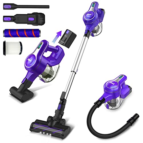 INSE Cordless Vacuum Cleaner, 23Kpa 265W Powerful Suction Stick Vacuum Cleaner,Up to 45min Runtime, Rechargeable Battery Vacuum,10-in-1 Lightweight Vacuum for Carpet Hard Floor Pet Hair Car,S6T Violet