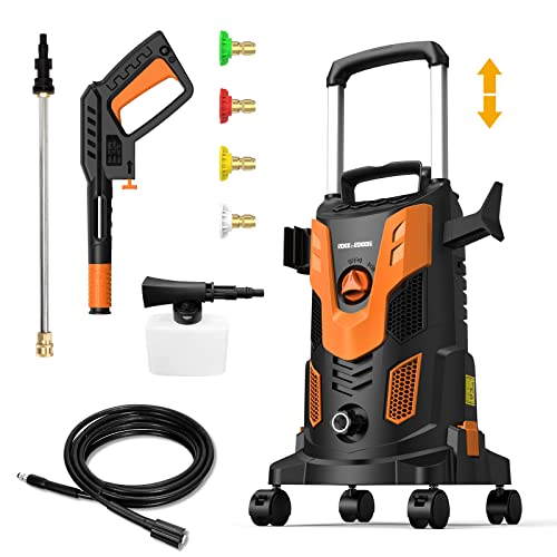 Upgraded 3000PSI Pressure Washer, 2.5GPM Portable Electric Power Washer with 360° Spinner Wheels, 4 Quick Connect Nozzles Foam Cannon for Car/Patio/Deck/Home Cleaning