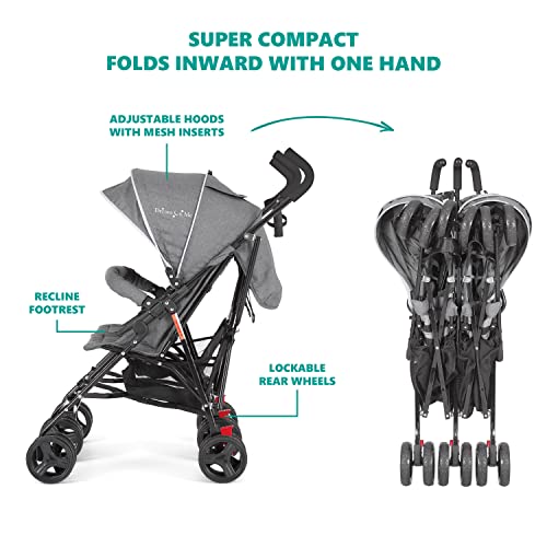 Dream On Me Volgo Twin Umbrella Stroller in Dark and Light Grey
