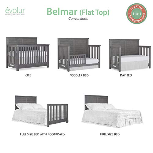 Evolur Belmar Flat 5-in-1 Convertible Crib in Rustic Grey, Greenguard Gold Certified