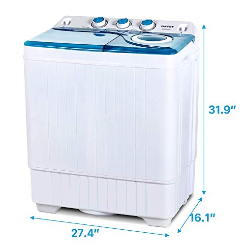 Topvendor 26Lbs Portable Compact Mini Twin Tub Washing Machine with Built-in Drain Pump,Semi-Automatic,Washer(18lbs)&Spiner(8lbs) (White&Blue)