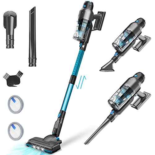 Syvio Cordless Vacuum Cleaner, Stick Vacuum with 22Kpa Stronger Suction, Max 40Min Runtime, Upright Quiet Retractable, 6 in 1 Lightweight Handheld Vacuum Ideal for Hardfloor Short Carpet Car Pet Hair