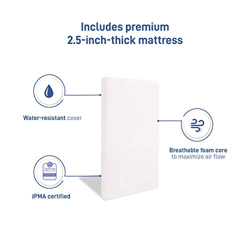 Graco Stella 4-in-1 Convertible Mini Crib (White) – GREENGUARD Gold Certified, Converts to Daybed and Twin-Size Bed, Includes Bonus 2.75-inch Mini Crib Mattress, Mini Crib with Mattress Included