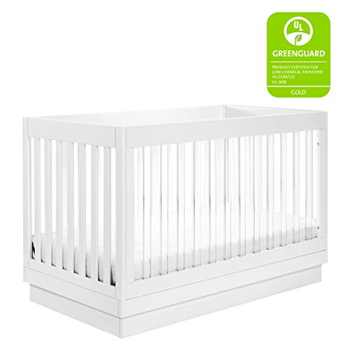 Babyletto Harlow Acrylic 3-in-1 Convertible Crib with Toddler Bed Conversion Kit in White with Acrylic Slats, Greenguard Gold Certified