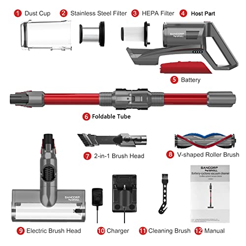 Cordless Vacuum Cleaner,whall 25kPa Suction 4 in 1 Foldable Cordless Stick Vacuum Cleaner,280W Brushless Motor 55 Mins Runtime,Lightweight Handheld Vacuum for Home Hard Floor Carpet Pet Hair
