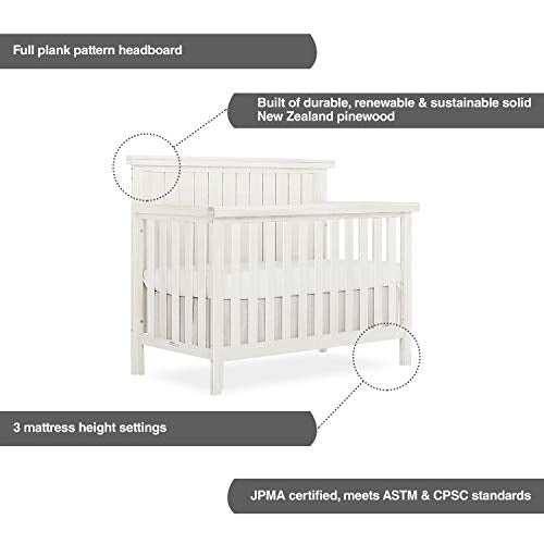 Sweetpea Baby Red Wood 4-in-1 Convertible Crib in Weathered White, Greenguard Gold Certified , 58x30x47 Inch (Pack of 1)