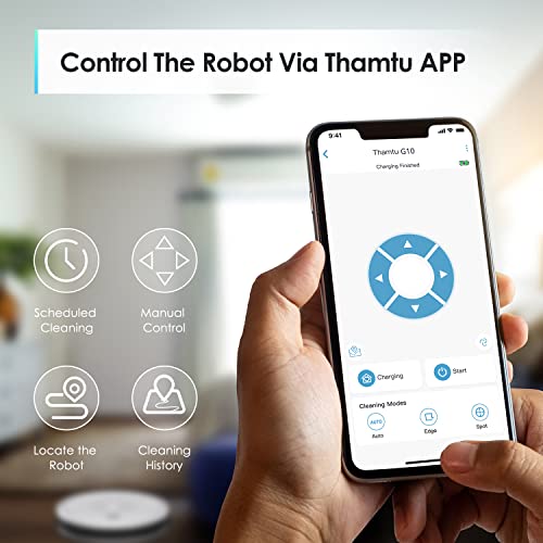 Thamtu G10 Robot Vacuum with 2700Pa Strong Suction, Super-Thin Robotic Vacuum Cleaner, Compatible with Alexa, Clean Schedule, Self-Charging, Ideal for Pet Hair, Hard Floor, Medium-Pile Carpet (White)