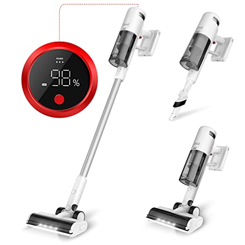INSE Cordless Vacuum Cleaner with LED Display, 150AW 30Kpa Powerful Stick Vacuum, Lightweight Cordless Vacuum with 2500mAh Rechargeable Battery Up to 60Min Runtime for Hard Floor Carpet Pet Hair-V120