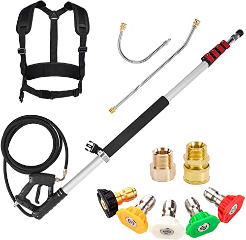 Tool Daily 20 FT Pressure Washer Extension Wand, Telescoping Power Washer Wand, Gutter Power Washer Attachment, Double Support Belt, 5 Spray Nozzle Tips and 2 Adapters, 4000 PSI