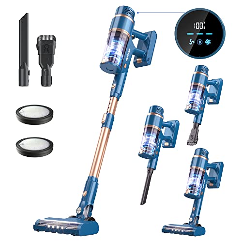 Cordless Vacuum Cleaner, 28000PA Powerful 6-in-1 Stick Vacuum with Brushless Motor, Lightweight Rechargeable Vacuum with LED Touch Display Perfect for Hardwood Floor Carpet Pet Hair-PRETTYCARE, P2