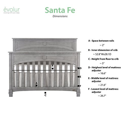 Evolur Santa Fe 5-in-1 Convertible Crib, Storm Grey