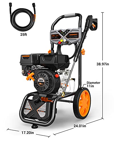 Gas Pressure Washer, ENGiNDOT 3200 PSI / 2.4 GPM Outdoor Power Equipment with 209CC 4-Stroke OHV Engine, Pressure Washer Includes Soap Tank, 5 QC Nozzles, CARB Compliant - GSH01B