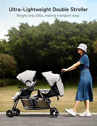 besrey Double Stroller for Infant and Toddler, Lightweight Tandem Baby Stroller, Easy Foldable, Compact Travel Twin Stroller with Rain Cover & Extra-Large Storage Basket Grey for 0-36month Kids