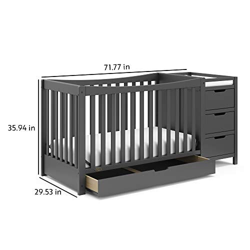 Graco Remi All-in-One Convertible Crib with Drawer & Changer - Jpma-Certified Convertible Crib with Storage Drawer, Gray, 116.73 pounds