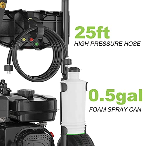 TEANDE 3200PSI Gas Pressure Washer Power Washer 212CC Gas Pressure Washer Powered, High-Pressure Hose 5 Nozzles (Black)