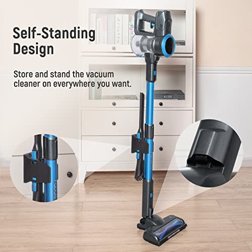 Fabuletta 24 Kpa Cordless Vacuum Cleaner - 6 in 1 Lightweight Stick Vacuum with Powerful Suction 250W Brushless Motor, for Pet Hair Carpet Hard Floor, Max 45 Min Runtime, Led Display, Blue