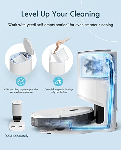 yeedi vac max Robot Vacuum and Mop, 3000Pa Suction Power, Carpet Detection,Visual Mapping and Navigation, Editable Home Map,Virtual Boundary, 200mins Runtime, Self-Empty Station Compatible