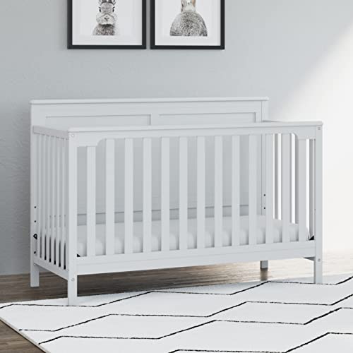 Storkcraft Alpine 5-in-1 Convertible Crib (White) – GREENGUARD Gold Certified, Converts to Toddler Bed and Full-Size Bed, Fits Standard Full-Size Crib Mattress, Adjustable Mattress Support Base