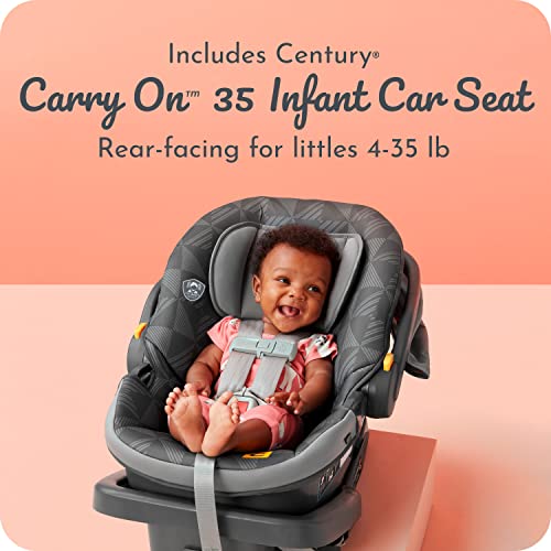 Century Stroll On 3-Wheel 2-in-1 Lightweight Travel System | Infant Car Seat and Stroller Combo, Berry
