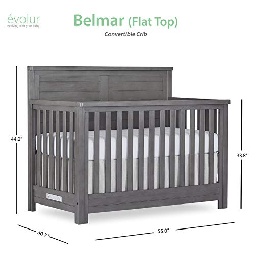 Evolur Belmar Flat 5-in-1 Convertible Crib in Rustic Grey, Greenguard Gold Certified