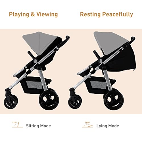 HAGADAY Baby Stroller, Stroller for Newborn and Toddler, Infant Stroller with Reversible Seat(Gray)