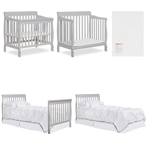 Dream On Me Aden 4-in-1 Convertible Mini Crib in Grey, Greenguard Gold Certified