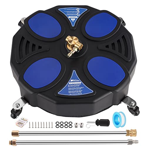 16 Inch Pressure Washer Surface Cleaner with 4 Wheels, Power Washer Accessory with 2 Extension Wand, 2 Replacement Nozzles, Pressure Washer Attachment for Cleaning Driveway, Sidewalk, Patio, 4000 PSI