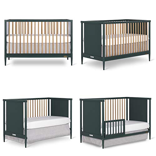 Dream On Me Clover 4-in-1 Modern Island Crib with Rounded Spindles I Convertible Crib I Mid- Century Meets Modern I Coordinates with The Clover Changing Table, Olive, 54.3x30.3x36.3 Inch (Pack of 1)