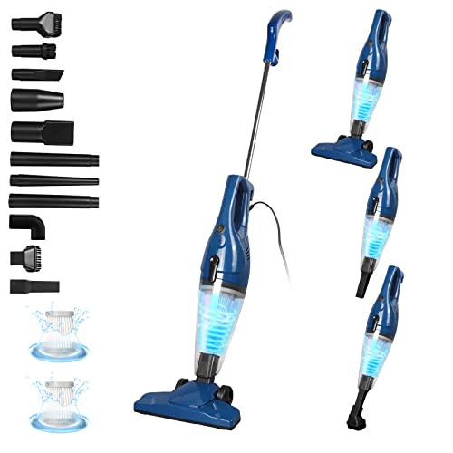 Stick Vacuum Cleaner - 15 KPa Corded Lightweight 4 in 1 Handheld 500W Motor Bagless Upright Vac with Filter for Hardwood Floor,Carpet, Pet Hair(Blue-Set of 13)