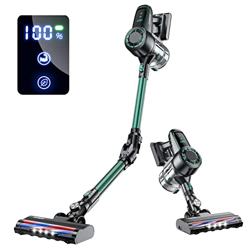 Cordless Vacuum Cleaner, 30KPA Powerful Suction Stick Vacuum Cleaner with Foldable Tube & Large LED Display, 35Mins Runtime Handheld Vacuum Cleaner for Floor, Carpet, Pet Hair, Detachable Battery