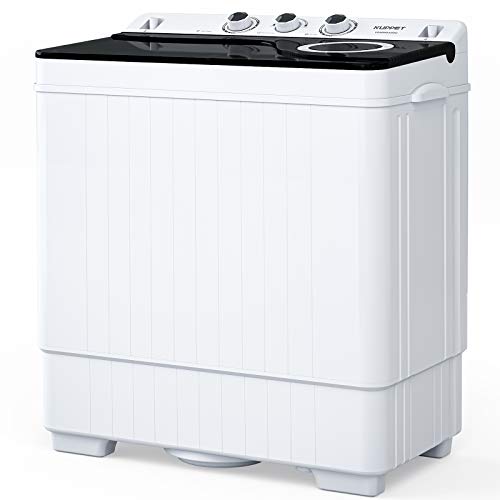 KUPPET Compact Twin Tub Portable Mini Washing Machine 26lbs Capacity, Washer(18lbs)&Spiner(8lbs)/Built-in Drain Pump/Semi-Automatic (White&Black)