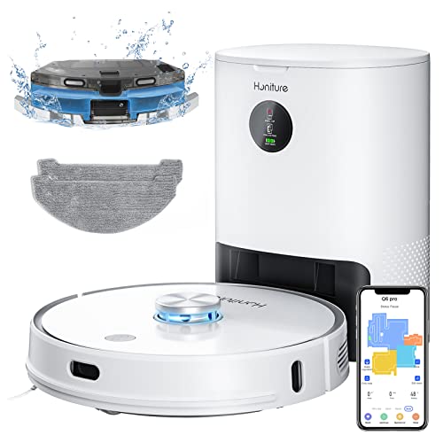 HONITURE Q6pro Robot Vacuum Cleaner, Self Emptying Robot Vacuum And Mop Combo, 3000Pa Suction, LIDAR Navigation, Multi-Floor Mapping, Virtual Boundary, Ideal For Pet Hair And Hard Floor Carpet (White)