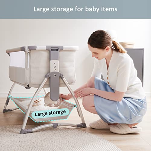 Baby Bassinet, Bedside Sleeper Newborn Crib Adjustable Height with Mattress, 3 in 1 Rocking Cradle Infant & Toddler Beds Bassinets(Light Grey)