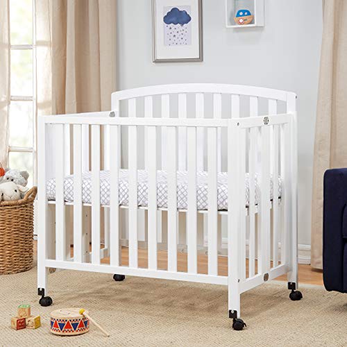 DaVinci Dylan Folding Portable 3-in-1 Convertible Mini Crib and Twin Bed in White, Greenguard Gold Certified