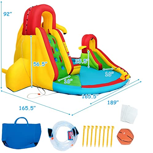 Costzon 7 in 1 Inflatable Water Slide, Backyard Giant Water Park with Double Water Slide, Splash Pool, Climbing Wall, Water Cannon, Outdoor Water Slide for Kids and Adults (Without Blower)