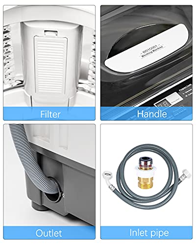 Superday Portable Full-Automatic Washing Machine Washer and Spin Dryer 8 Programs and LED Display Top Load Cloth Cleaner for Apartments,Home,RVs