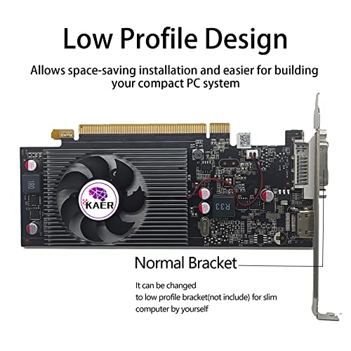 KAER GeForce GT 1030 2GB GDDR5 Low Profile Graphics Card 64 Bi DirectX 12 PCI Express 3.0 x4 Dual Monitors of DVI and HDMI, Nvidia PC Gaming Video Card