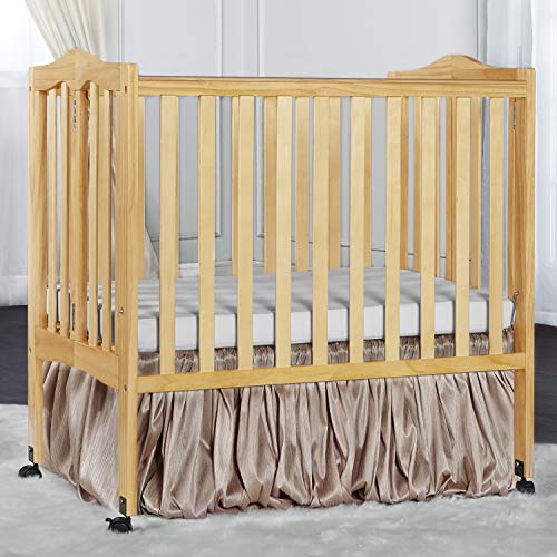 Dream On Me 2-in-1 Lightweight Folding Portable Stationary Side Crib in Natural, Greenguard Gold Certified