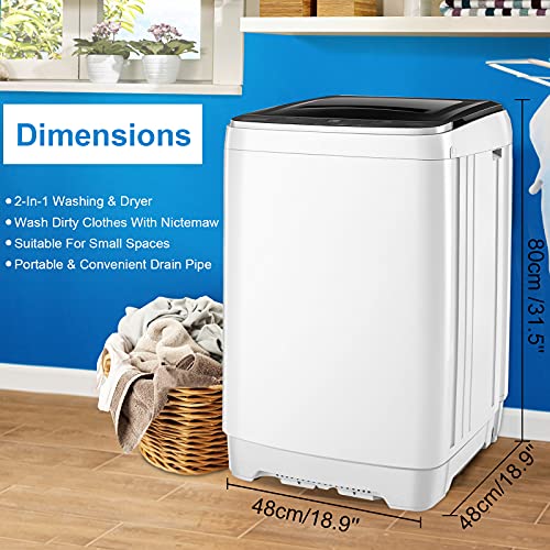 Portable Washing Machine with Drain Pump, Clothes Washing Machines, Nictemaw 17.7lbs Capacity Full-Automatic Compact Washer, 10 Programs Selections and Led Display Ideal For Home/Dorms/Rv/Apartments