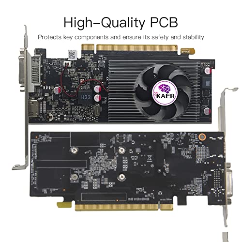 KAER GeForce GT 1030 2GB GDDR5 Low Profile Graphics Card 64 Bi DirectX 12 PCI Express 3.0 x4 Dual Monitors of DVI and HDMI, Nvidia PC Gaming Video Card