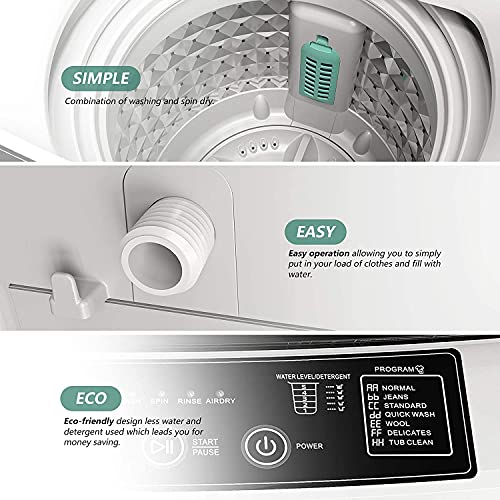 Full-Automatic Portable Washing Machine, Laundry Washer Spin with Drain Pump, Compact 1.01 Cu.ft,LED display,3 Washing Programs and 5 Water Levels,11 lb capacity, stainless steel inner tub